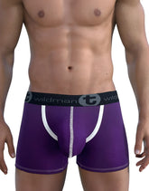 Purple wildmanT modal boxer briefs with white trim black waistband and pouch big boy 5 inch inseam