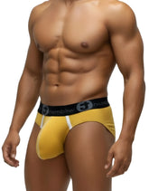 WildmanT modal big boy pouch brief gold in yellow with black jnmblw waistband and white side trim