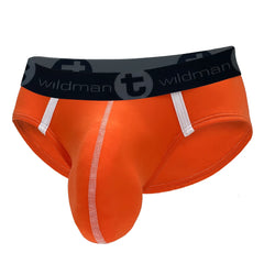 Wildmant modal big boy pouch brief orange bright orange men’s briefs with black waistband and white stitching accents
