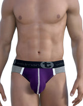 Wildmant modal big boy pouch brief purple athletic briefs with white trim and black wildman waistband