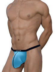 WildmanT modal micro thong big boy pouch in baby blue with black elastic waistband and textured seam detail