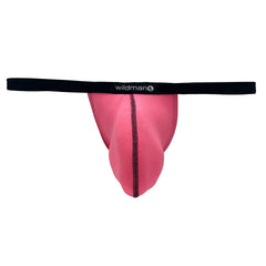 Pink Wildman brand modal micro thong with black waistband and central seam designed for big boy pouch support
