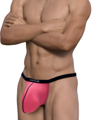 Wildmant modal micro thong big boy pouch pink briefs with black waistband and stitched detailing in pink wildman design