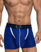 Blue WildmanT Modal Monster Cock 5 inch inseam boxer briefs with white stitching and black waistband with logo