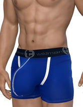 Wildmant modal monster cock royal blue boxer briefs with white side panels and black waistband featuring logo