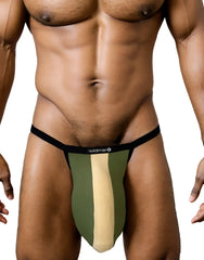 WildmanT monster cock cotton micro thong in olive green and tan color showing the back side