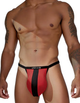 Wildman monster cock mesh black red thong featuring a red and black design with a central black stripe