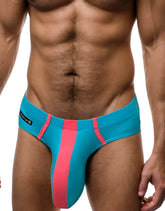 Bright turquoise and pink striped wildmant monster cock modal brief with sleek form-fitting design baby blue and pink