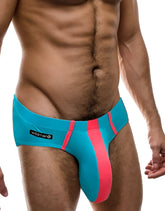 Wildmant monster cock modal brief baby blue and pink with bold teal and pink color-block athletic design