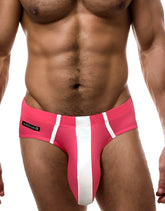 Wildmant monster cock modal brief in pink and white striped design features a bold athletic style for men