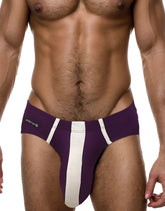 WildmanT monster cock modal brief in purple and white with a bold vertical stripe athletic-style jockstrap