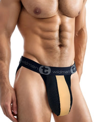 Black and tan wildmanT monster cock rubber cotton jockstrap briefs with perforated design and branded waistband