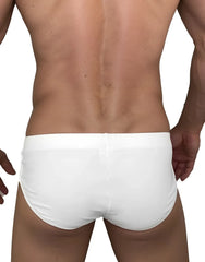 Wildmant monster cock white swim brief with smooth form-fitting design for comfortable swimwear use