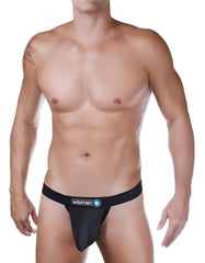 Black wildman brand raw strapless mesh jockstrap with smooth design and branded waistband in black