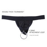 Black wildmant raw strapless mesh jock thong with double-thick duraband and silver c-ring loop visible from the back