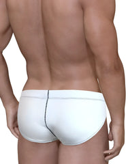 WildmanT Stitch big boy pouch brief white with subtle textured fabric and contrasting dark stitching along center seam