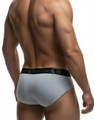 Gray wildmanT stretch cotton big boy pouch briefs with black elastic waistband and wildman logo