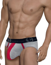 Wildmant stretch cotton big boy pouch brief in gray and pink with black waistband featuring wildman logo