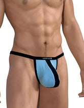 Light blue and black WildmanT stretch cotton micro thong with big boy pouch and contoured waistband logo