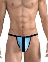 Light blue and black WildmanT stretch cotton micro thong with big boy pouch and branded waistband