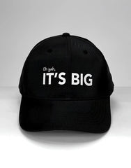 Black WildmanT Vanity Cap featuring white embroidered text oh yah its big on the front in a baseball cap style