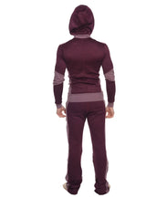 Maroon and gray two-piece heavy-weight fleece tracksuit with hooded top and contrast panels from winter collection