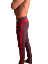 Winter collection mid-weight luxury-fleece track and lounge sweat pant in burgundy with satin red side stripe