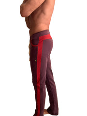 Winter collection mid-weight luxury-fleece track and lounge sweat pant in burgundy with satin red side stripe