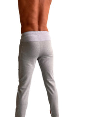 Gray heathered mid-weight luxury fleece jogger pants with ribbed waistband from winter collection for track and lounge