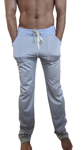 Light blue drawstring joggers with soft stretchy fabric and subtle texture from the winter collection performance fleece line