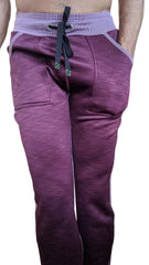 Plum purple thick-weight fleece sweatpants with striped waistband and black drawstring from winter collection