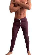 Marsala colored winter edition luxury fleece jogger pants with white drawstring and side pockets for yoga and casual wear