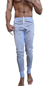 Light blue winter edition performance-luxe-fleece joggers with white drawstring and subtle side pockets