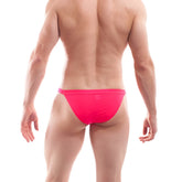 Wojoer beun basic tanga bikini swimwear neon coral bright pink form-fitting swim trunks with smooth stretchy fabric