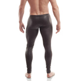 Wojoer crotchless pleather leggings pants black size XL with shiny form-fitting sleek glossy finish