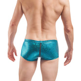 Wojoer desert shiny crackle glass zipper boxer brief underwear in shiny teal metallic with textured pebbled surface size XL