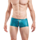 Wojoer desert shiny crackle glass teal metallic patterned men’s boxer briefs with front zipper size XL
