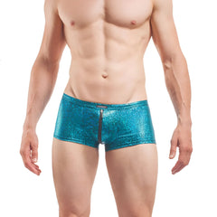 Wojoer desert shiny crackle glass teal metallic patterned men’s boxer briefs with front zipper size XL