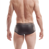 Wojoer funplastic rubber black hipster boxer briefs with transparent waistband and glossy smooth finish size xl