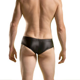Wojoer wet matte hipster cheeky bikini swimwear in black shiny material shown from the back in size xl