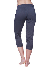 Women’s charcoal soft knit 3/4 cuffed capri yoga pants with ribbed waistband and cuffs