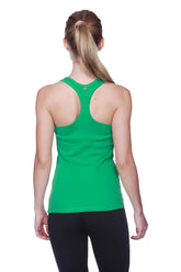 Women’s all-american racerback tank top in bamboo green with a vibrant color, sleek fit, and subtle brand logo at neckline