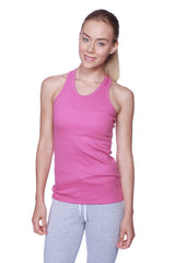 Women’s all-american racerback tank top in vibrant berry pink ribbed fabric with a simple fitted design