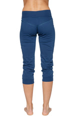 Blue capri-length cuffed jogger yoga pants with ribbed waistband and elastic cuffs in solid royal blue