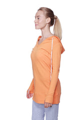 Damen-Langhals-Hoodie (einfarbiges Sonnenorange)