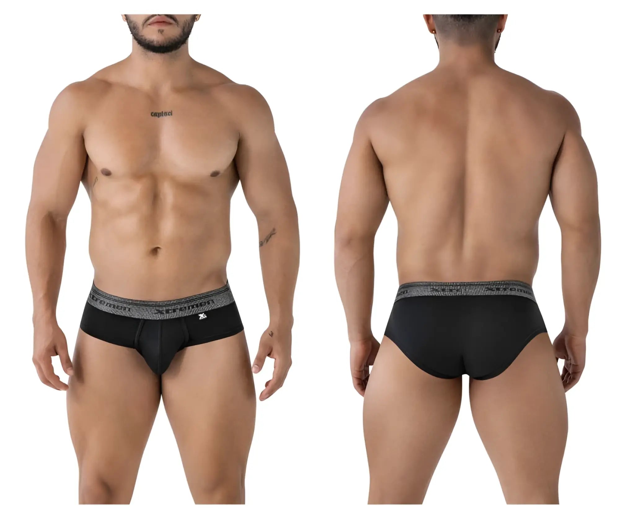 Black xtremen 41315 cotton blend briefs with gray patterned victorion waistband for comfortable everyday wear