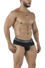 Black xtremen 41315 cotton blend briefs with gray elastic waistband featuring brand name and logo in front view