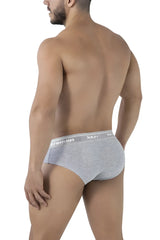 Gray heathered cotton blend briefs with white elastic waistband featuring xtr logo in jasper gray color