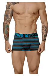 Men’s Xtremen 51453C striped boxer briefs in turquoise and black with a comfortable stretch fabric design
