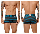 Men’s xtremen 51453c stripes trunk boxer briefs in turquoise with blue and black stripes for comfortable daily wear